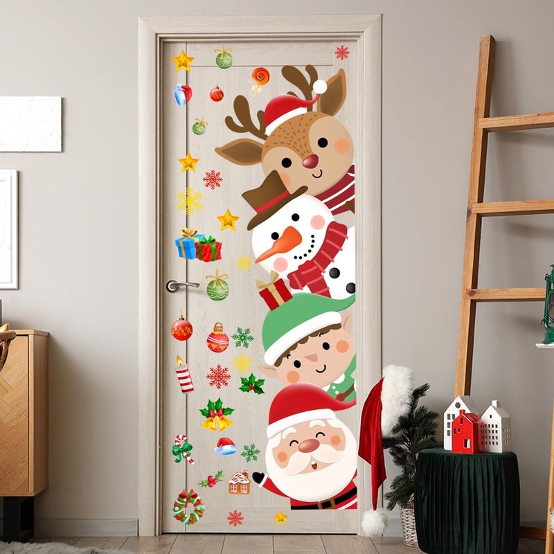 Demonwer 44.9 x 15.8 Inch Christmas Door Sticker - Cute Santa, Elk, Elf, Snowman Decor for Festival, Nursery, Playroom, Bedroom, Classroom, Kindergarten - Image 3